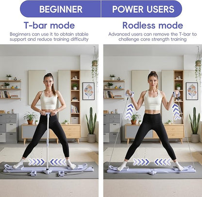 Pilates Board, Pilates Equipment Split Pilate Reformer & Ski Balance Board 5-in-1 Foldable Fitness Sliding Boards with Resistance Bands Multi-Purpose Home Pilate Kit for Full Body Workout