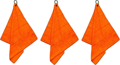 Microfiber Hiking Towels with Clip, Comfortable Cleaning of Sweat Skin or Hiking Accessories, 16” x 16”, Camping Towel (Orange, Medium)