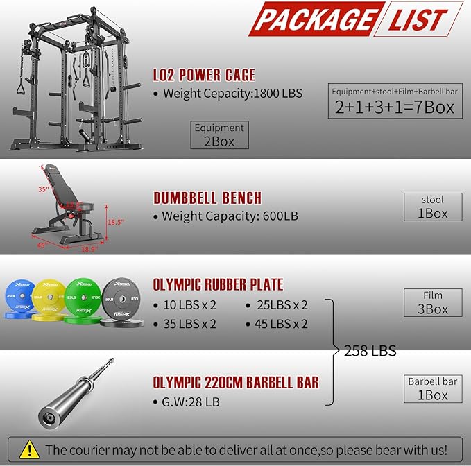 Power Rack Power Cage Multi-Function Squat Rack with Cable Crossover System Selectable More Training Attachment Power Rack for Garage & Home Gym