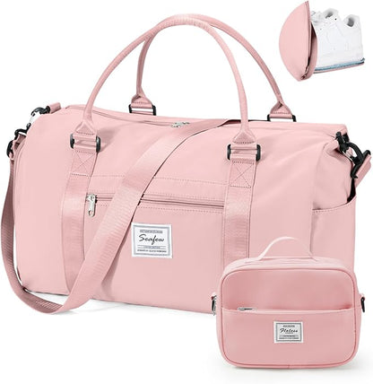 Gym Bag for Women with Shoes Compartment,Small Duffel Bag Sport bag with Toiletry Bag Overnight Travel Tote Bags Weekender Carry on Bags Personal Item Bag for Airlines Pink