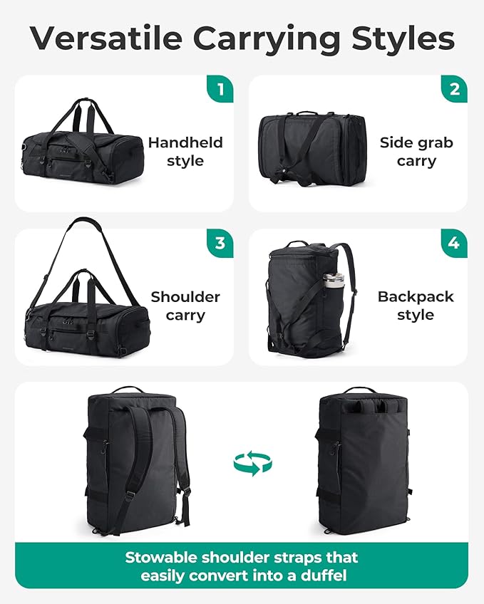 BAGSMART 4-IN-1 Duffle Bag for Travel, 40L Travel Bag Gym Duffle, TSA Carry on Backpack with Shoes Compartment & Wet Pocket, Water-resistant Workout Duffel, Grey