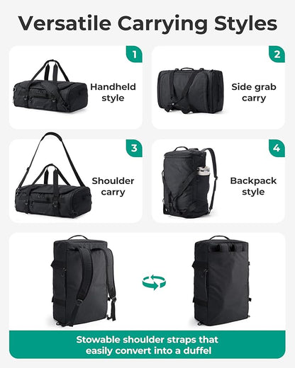 BAGSMART 4-IN-1 Duffle Bag for Travel, 40L Travel Bag Gym Duffle, TSA Carry on Backpack with Shoes Compartment & Wet Pocket, Water-resistant Workout Duffel, Grey