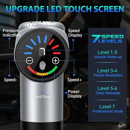 TOLOCO Massage Gun, Muscle Massage Gun Deep Tissue for Athletes with 10 Massage Heads, Electric Percussion Massager for Any Pain Relief, Valentines Day Gifts for Him Her, Silver