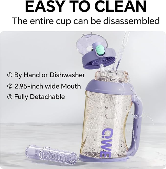 QWE Gym Large Water Bottle for women with lids and Straws&Handle,54oz,Heat-resisting,Reusable,PPSU BPA Free, Plastic Water Bottle Double drinking,leak proof, for Travel,Sport,Outdoors,camping(Purple)