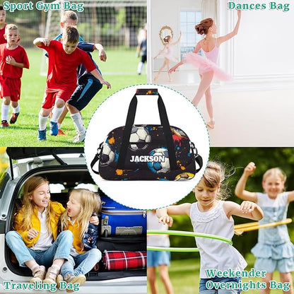 Personalized Soccer Gym Duffel Bags for Kids Boys with Custom Name Sport Training Travel Bags for Overnight Weekender, Black