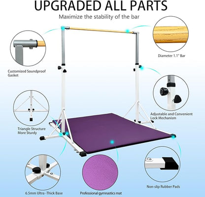 86 York Gymnastics Bar for Kids Ages 3-20, 5FT Base Length, 42" to 63" Adjustable Height, Horizontal Bar, Kip Bar for Gymnast, Gymnastic Training Equipment for Home, Gym Center