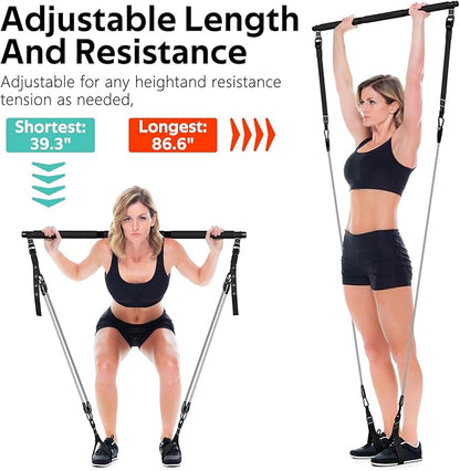 Pilates Bar Kit with Resistance Bands, Multifunctional Pilates Bar for Women & Men with Heavy-Duty Metal Adjustment Buckle, Pilates Home Equipment for Full BodyWorkouts