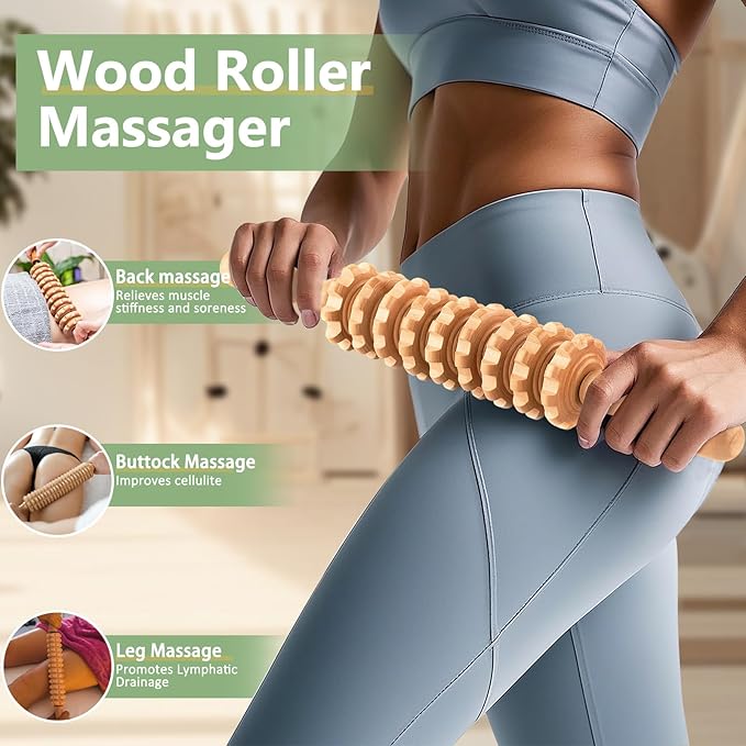 AICNLY 4 Pcs Wood Therapy Massage Tools for Body Shaping, Lymphatic Drainage Massager, Maderoterapia kit, Wooden Massage Roller, Anti-Cellulite Massager, Body Sculpting Tools Set