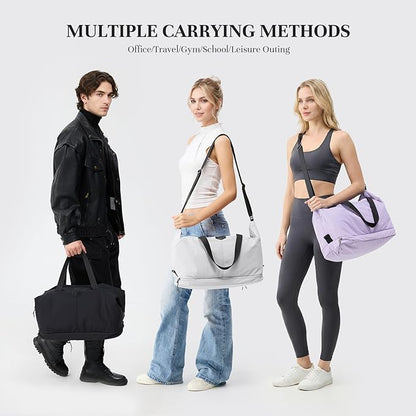 Timeet Expandable Gym Duffel Bag For Women with Yoga Mat Strap, 47L Sports Duffle Bag With Shoes Compartment&Dry Wet Pocket, Water Resistant Carry on Sports Weekend Travel Overnight Bag, Dreamy Purple