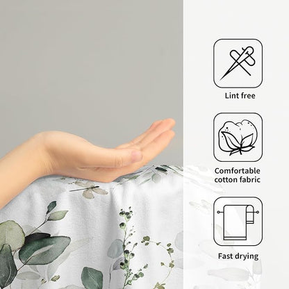 Green Eucalyptus Leaves Hand Towels Spring Sage Green Botanical Fingertip Towel Set of 2 Watercolor Plant Butterfly Dragonfly Kitchen Dish Towels Decorative Bathroom Towels for Bath Guest Gym Spa