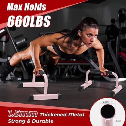 Push Up Bars: Sweat-resistant Parallettes Bar for Handstands L-sit & Dip, No Wobbling Strength Training Pushup Stands for Women Men Workout Core Exercise at Home Floor Gym