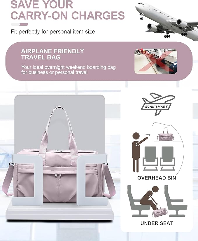 Gym Bag for Women Duffle Bag with Shoe Compartment Yoga Mat Bag Sports Workout Bag Weekend Overnight Bag, Light Pink