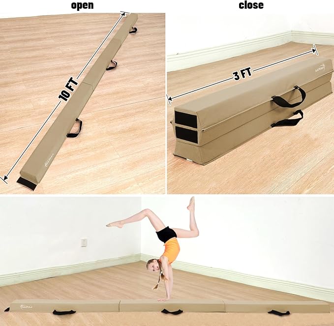 MARFULA 6 FT / 8 FT / 9 FT Folding Gymnastics Beam Foam Balance Floor Beam - Extra Firm - Suede Cover - Anti Slip Bottom with Carry Bag for Kids/Adults Home Use