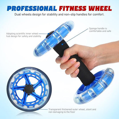 Kisangel 2pcs Ab Roller Wheel, Exercise Abdominal Roller Dumbbell Fitness Dual Wheel for Hand Weights Equipment