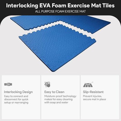 BalanceFrom Puzzle Exercise Mat 3/4" Thick, EVA Interlocking Foam Floor Tiles for Home Gym, Mat for Home Workout Equipment, Floor Padding for Kids, Multiple Sizes and Colors