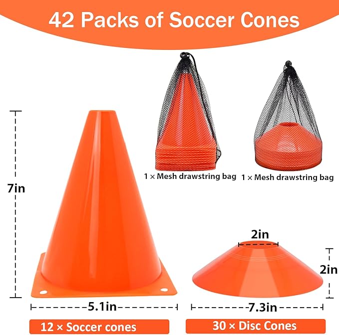 Soccer Cones Set, 84/42Pcs 7"/9" Cones Sports + Disc Cones, Cones for Sports with Carry Bag, Training Cones, Soccer Cones for Training, Plastic Soccer Cones for Drills
