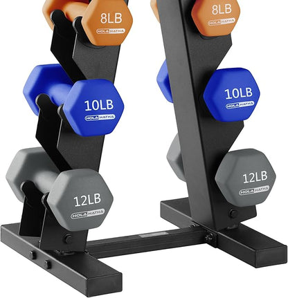 HolaHatha 2, 3, 5, 8, and 10 Pound Neoprene Dumbbell Free Hand Weight Set with Rack, Ideal for Home Exercises to Gain Tone and Definition, Pastel