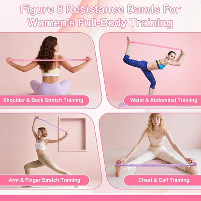 Figure 8 Fitness Resistance Bands, 4-Pack TPE Workout Bands for Women, Arm Back Shoulder Toner for Home Gym, Yoga, Physical Therapy - Strength Training & Stretching Elastic Ropes