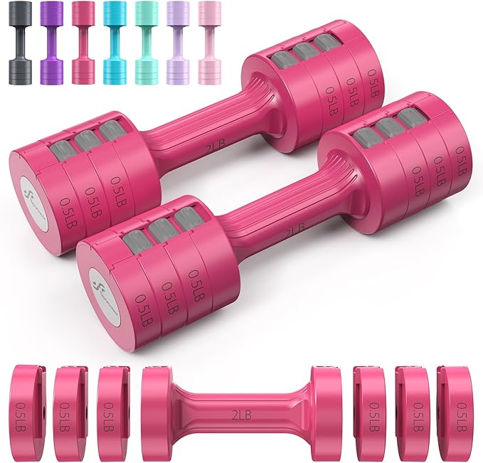 Sportneer Adjustable Dumbbells Hand Weights Set: 5 lb Dumbbell Set of 2 Each 2lb 3lb 4lb 5lb Free Weights Fast Adjust Weight 4 In 1 Weights Dumbbells Set for Women Men Home Gym Exercise Training