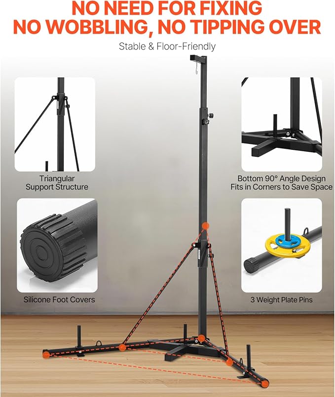 Happybuy Heavy-Duty Punching Bag Stand – Adjustable Height Steel Fitness Equipment with Weighted Base, Holds Up to 140lbs, Freestanding Sandbag Rack for Home Gym & Martial Arts Training