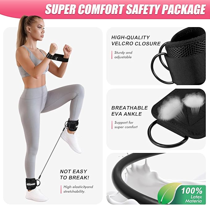 Ankle Resistance Bands with Cuffs, Resistance Bands Set for Working Out, Leg and Glute Exercise Bands – Home Gym Workout Equipment for Women, Booty Building, Pilates, Rehab, Physical Therapy