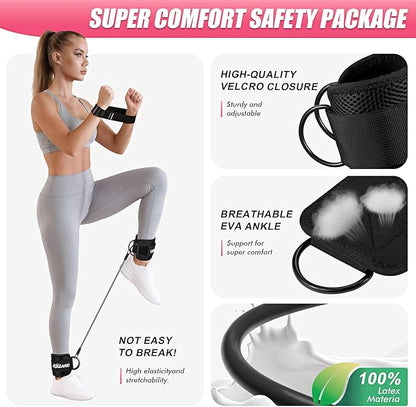 Ankle Resistance Bands with Cuffs, Resistance Bands Set for Working Out, Leg and Glute Exercise Bands – Home Gym Workout Equipment for Women, Booty Building, Pilates, Rehab, Physical Therapy