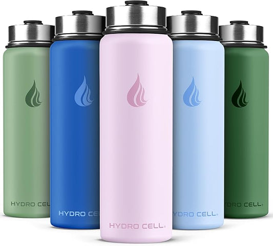 HYDRO CELL Stainless Steel Insulated Water Bottle with Straw - For Cold & Hot Drinks - Metal Vacuum Flask with Screw Cap and Modern Leakproof Sport Thermos for Adults (Pink 24oz)