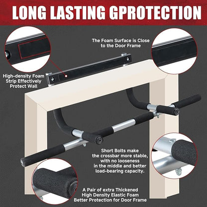 Upgrade Pull Up Bar for Doorway - Max Capacity 330 lbs, Portable Upper Body Workout Bar for Strength Training