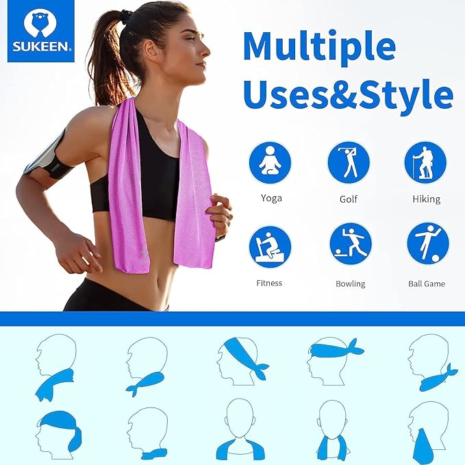 Sukeen Cooling Towels for Neck and Face (40"x12"), Soft Breathable Cooling Towel, Sweat Towel for Gym, Sport, Running, Workout, Camping, Hiking, Fitness, Workout & More Activities