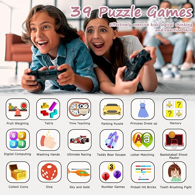 Smart Watch for Kids with 39 Games HD Touch Touchscreen Alarm Clock, Camera Music Player Pedometer Flashlight 12/24 hr Video & Audio Recording, Toys Gift for 3-12 Years Old Girls