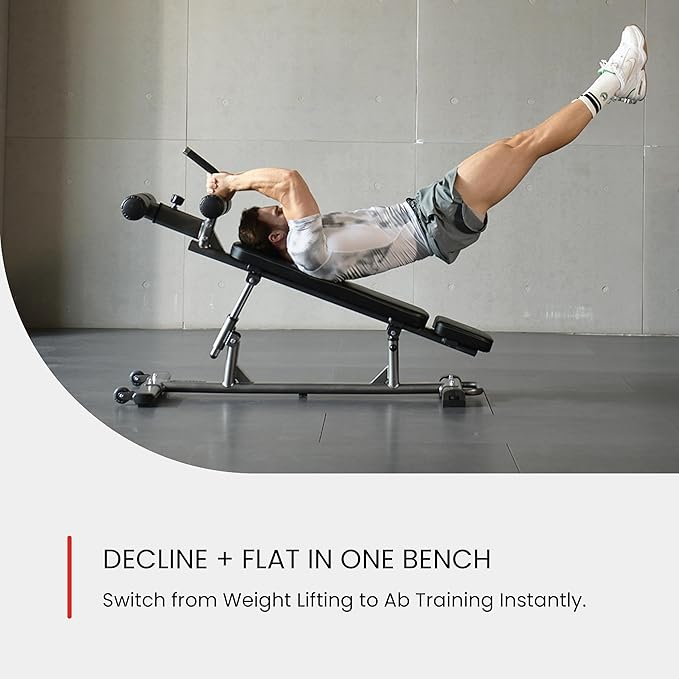 Finer Form Semi-Commercial Decline Sit Up and Flat Weight Bench. Adjustable Fitness Equipment and Exercise Bench for Abs, Crunches, and Strength Training. Great Workout Equipment for the Home Gym.