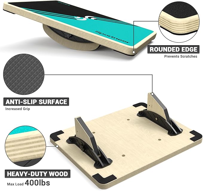 Sportneer 2-in-1 Balance Board – Adjustable Wobble & Slant Board for Core Strength, Stretching, Rehab, Standing Desk, Home Gym Workout