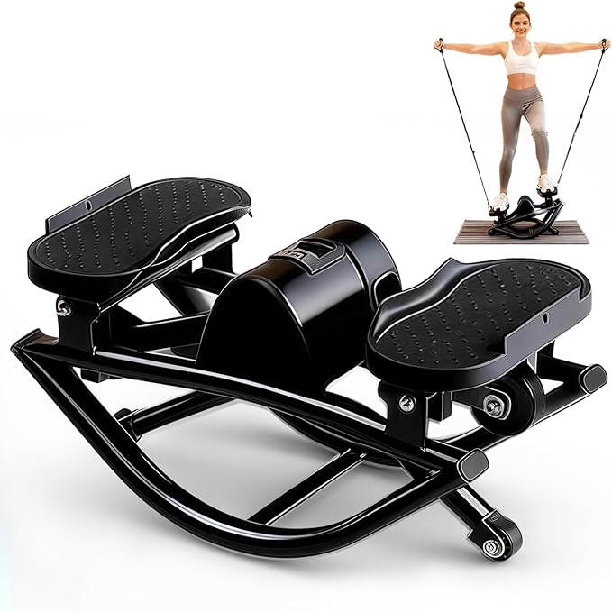 Rock Stepper for Exercise at Home, Lateral Rocking Stepper with Digital Counter & Resistance Bands, 250LBS Weight Capacity & Low Impact, Ski Machine Full Body Workout Equipment
