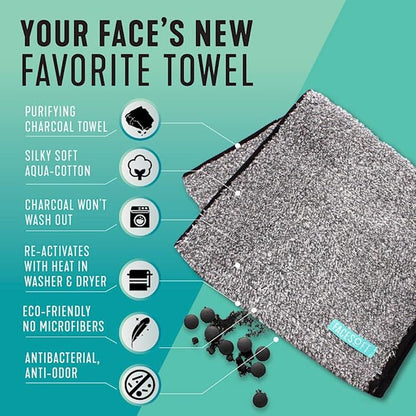 FACESOFT Mini Towels Charcoal Detox Multipack - Pulls Oils and Toxins from Skin - Infused with Activated Charcoal - Soft and Absorbent Cotton Exercise Towel - Workout Towel for Sweat - Active - 3 Pc