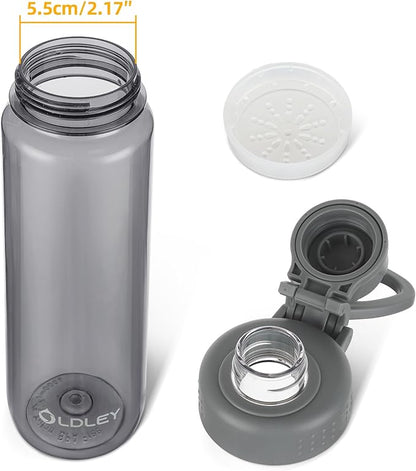 OLDLEY 32 oz Water Bottle, Sports Tritan Water Bottle with Carry Handle and Spout Lid, Leakproof & BPA Free Large Water Bottles for Home,Travel, School, Outdoors, Gym, Gray