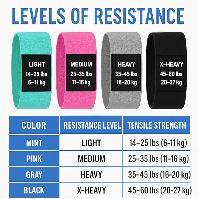 Booty Bands, Fabric Resistance Bands for Working Out, 4-Level Non-Slip Workout Bands with Exercise Guide, Hip and Glute Training Equipment for Home Gym, Teal Pink Gray Black