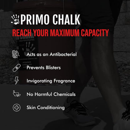 Primo Chalk Resealable Bucket: Loose Chalk for Weightlifting, Rock Climbing, & Gymnastics, Made in The USA, Chalk Ball Refill for Superior Grip