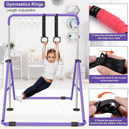 Gymnastic Bars for Kids with Adjustable Height, Folding Gymnastic Training Kip Bar, Expandable Horizontal Bar for Home