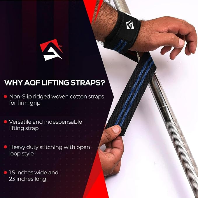 AQF Lifting Wrist Straps for Weightlifting, Powerlifting & Deadlifts – 23” Neoprene Padded Cotton Straps for Strength Training & Gym Workouts - Maximum Grip Support for Men & Women