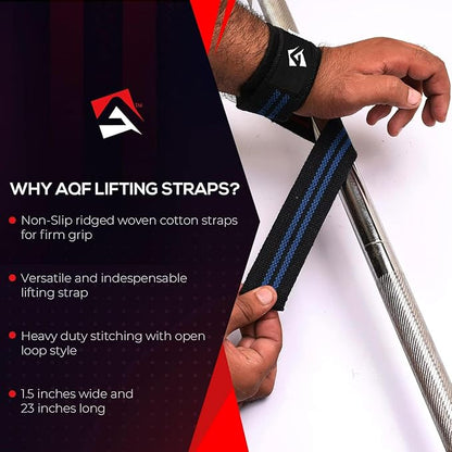 AQF Lifting Wrist Straps for Weightlifting, Powerlifting & Deadlifts – 23” Neoprene Padded Cotton Straps for Strength Training & Gym Workouts - Maximum Grip Support for Men & Women