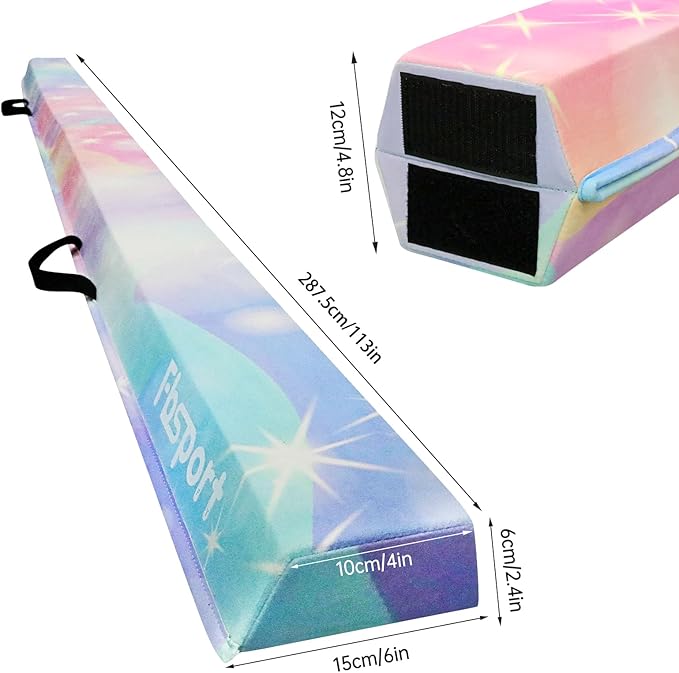 FBSPORT 8ft/9ft/9.5ft Balance Beam Folding Gymnastics Beam Foam Balance Floor Beam Equipment for Kids Adults, Suede Cover Anti Slip Base with Carry Bag for Home School Gym Training