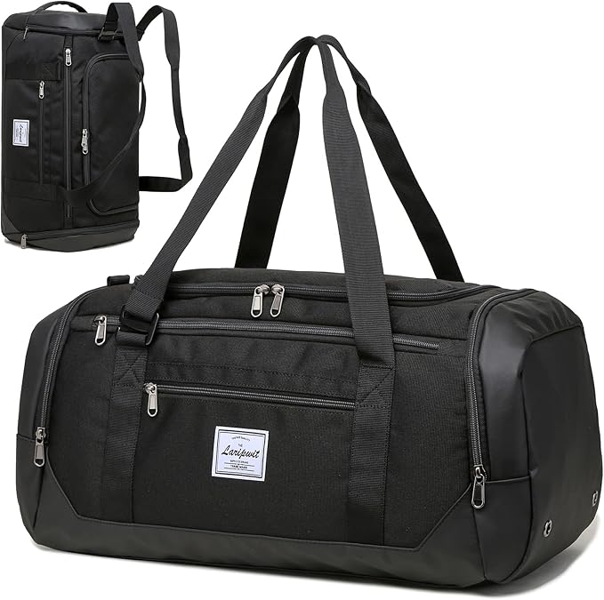 Laripwit Travel Duffle Bag for men 40L Medium Sports Gym Bag with Wet Pocket & Shoes Compartment Weekender Overnight Backpack for Traveling Duffel Bag Backpack for Women, Black