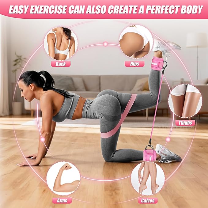 Ankle Resistance Bands with Cuffs, Resistance Bands Set for Working Out, Leg and Glute Exercise Bands – Home Gym Workout Equipment for Women, Booty Building, Pilates, Rehab, Physical Therapy