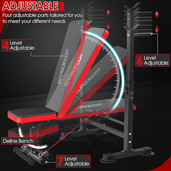 OPPSDECOR 900LBS All in One Weight Bench Set with Squat Rack Adjustable Workout Bench with Leg Developer Preacher Curl Rack Fitness Strength Training Bench for Home Gym
