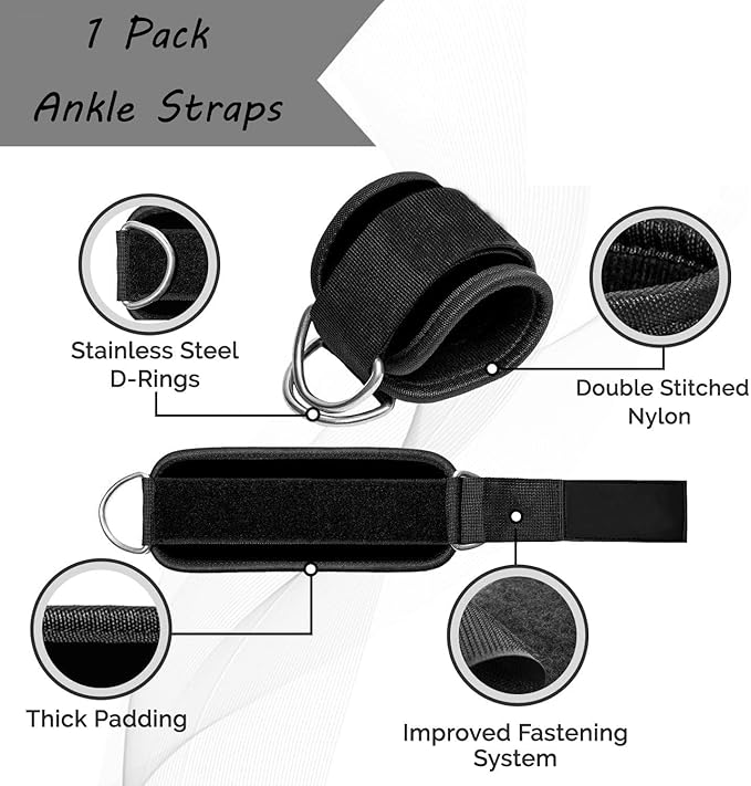 Ankle Strap Ankle Resistance Band Wrist Cuff Padded Strap Adjustable Fitness Glute Kickback D-Ring for Cable Machine Gym Foot Leg Training Brace Support 1 Pack
