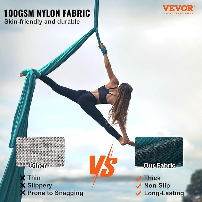 VEVOR Aerial Silk & Yoga Swing, Aerial Yoga Hammock Kit with 100gsm Nylon Fabric, Full Rigging Hardware & Easy Set-up Guide, Antigravity Flying for All Levels Fitness Bodybuilding