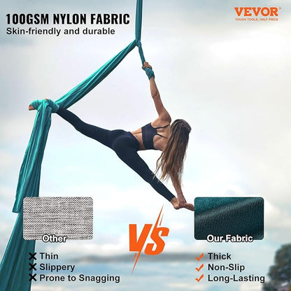 VEVOR Aerial Silk & Yoga Swing, Aerial Yoga Hammock Kit with 100gsm Nylon Fabric, Full Rigging Hardware & Easy Set-up Guide, Antigravity Flying for All Levels Fitness Bodybuilding