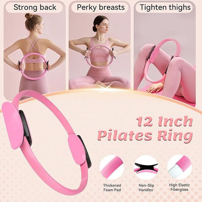 Pilates Equipment Kit for Women - Home Workout Set with Pilates Ring,9.8" Yoga Ball, 5 Resistance Bands, Magic Circle, for Legs, Arms, Thighs, Yoga Set for Beginners
