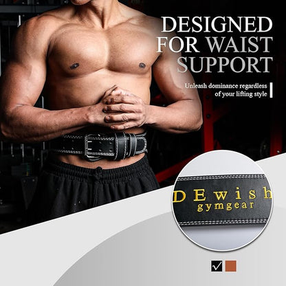 10 Adjustable Holes Genuine Leather Weightlifting Belt, 4”& 6”Width, Double Prong Power Belt for Gym Bodybuilding, weightlifting, powerlifting, squats and deadlifts