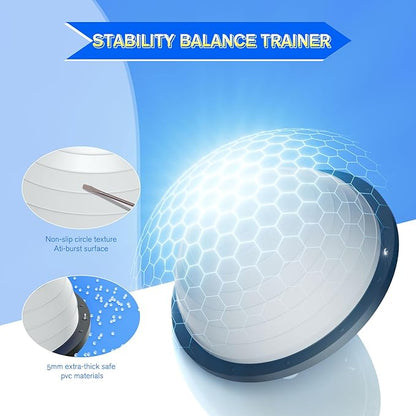 Half Balance Ball Trainer - 23 Inch Half Exercise Ball for Workout, Physical Therapy, Yoga, Home Gym, Core Strength, Stability, Fitness, Balance Training Equipment with Resistance Bands, Foot Pump